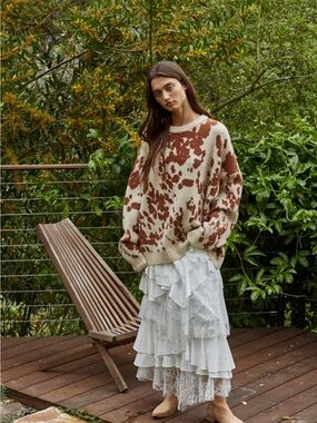 Altar'd State Cream & Brown Cowprint Oversized Sweater Maxi Look